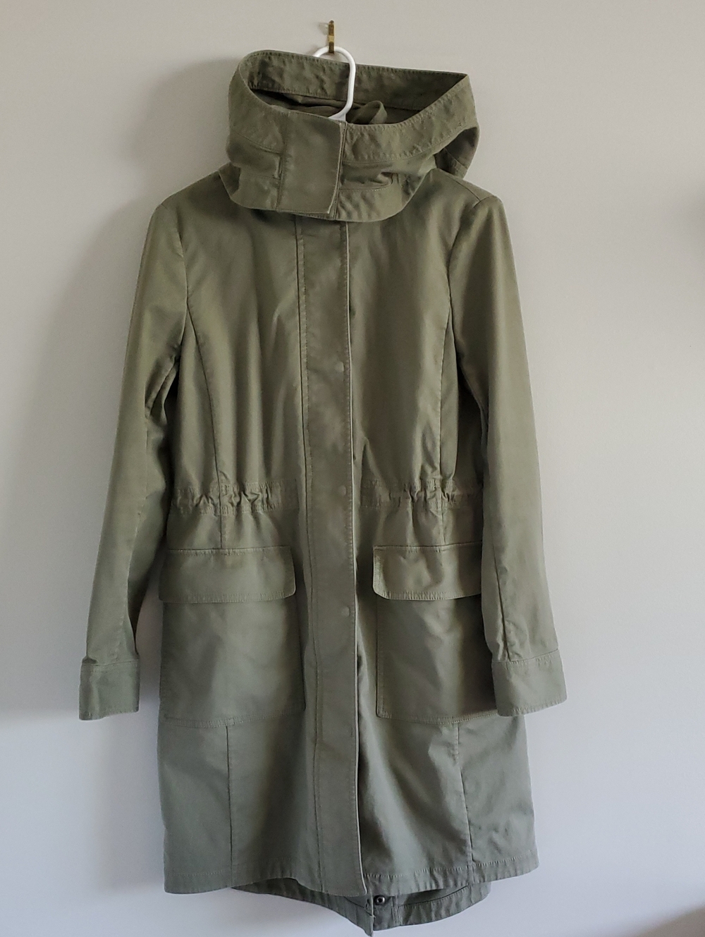 Ann Taylor Hooded Trench Coat Parka in Olive Green Sz S Fall Casual Military